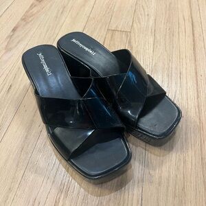 EUC Jeffrey Campbell Womens Block Heel Platform Rubber Slide Sandals Black SZ 10